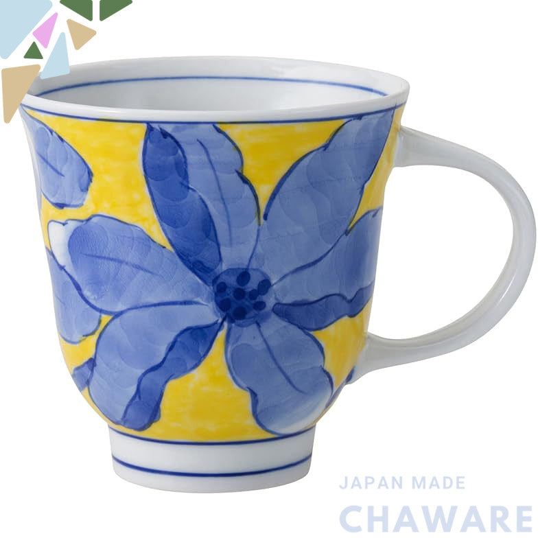 Hasami Porcelain Lightweight Mug - 190ml, Yellow Magnolia Design, Microwave and Dishwasher Safe