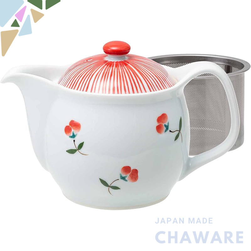 Saikaitoki Hasami Ware Matusko Teapot, Approximately 375ml (with Super Stainless Steel Tea Strainer), Kazahana Red, Made