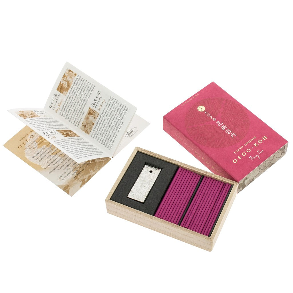 Nippon Kodo Oedo Incense Hanamachi Botan (Flower Town Peony) - 60 Stick Pack with Incense Holder