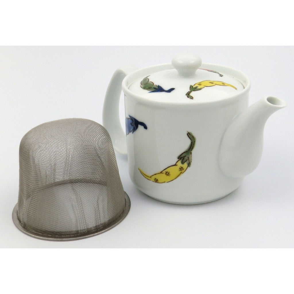 Hasami-yaki Issei Toki Lightweight Fuwari Lightweight Pot Kyusu Teapot Small Size with Colorful Chili Design, approximately 15cm wide x 11.5cm deep x 9cm high, capacity approximately 300ml, made of porcelain, made in Japan, 23082.