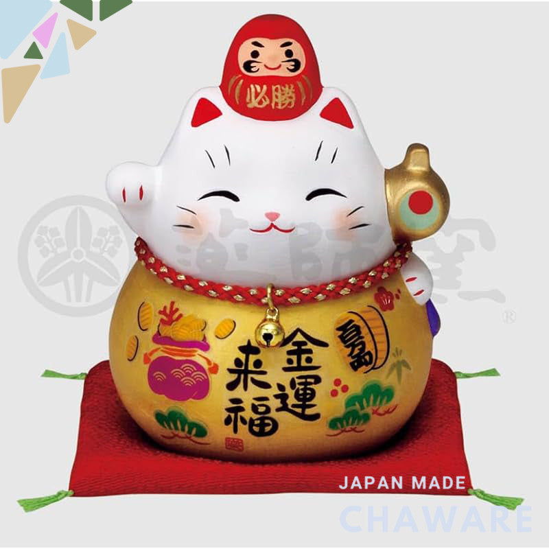 Yakushigama Saiyō Hisshō Daruma Maneki Neko (Gold Lucky Mallet, Small)