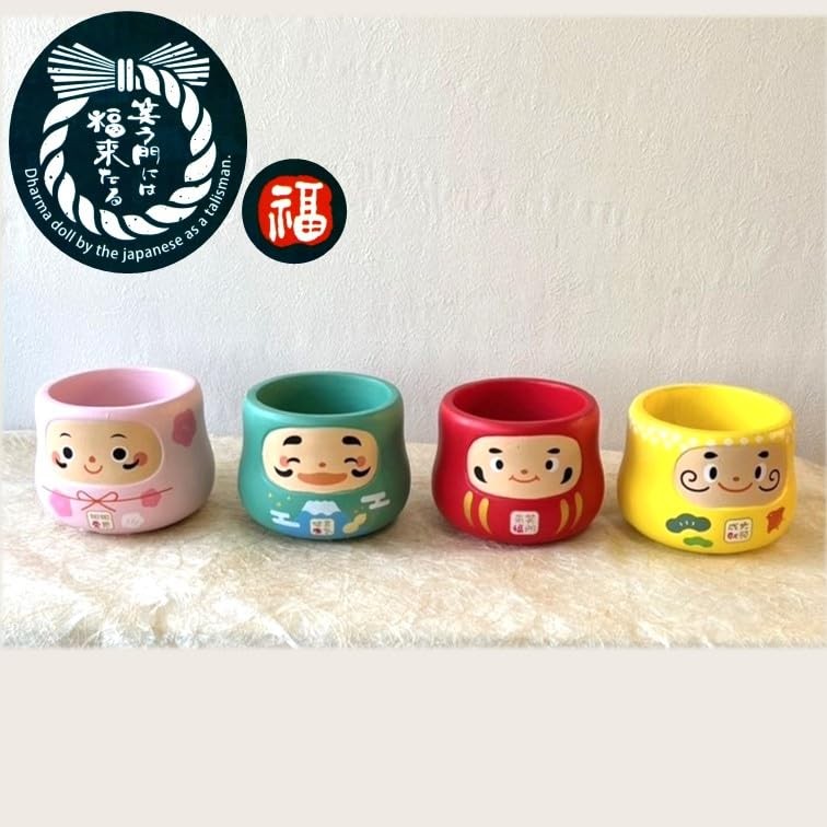 Lucky Daruma Figurine Storage Pot - Prosperity, Health, Happiness, and Love Collection - Desk Organizer, Coin Holder, Decorative Item