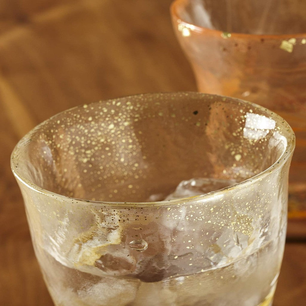 ADERIA Tsugaru Biidoro Ice Flower Gold Decoration Rock Glass 300ml Made in Japan in a Special Wooden Box for Highball, Whiskey, Beer, Sake, Shochu, Stylish Brandy, Beer Gift for Women, Mother's Day, Father's Day, Couples, Men, Housewarming, Weddings, Gree