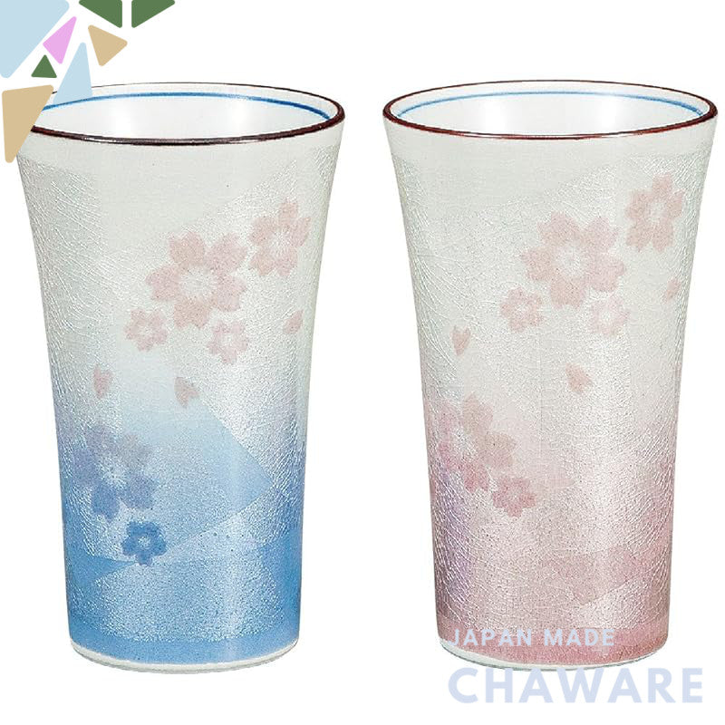 【made in japan】
Kutani Porcelain Pair of Beer Glasses with Silver-Leaf Cherry Blossom Design - Perfect for Enjoying Your