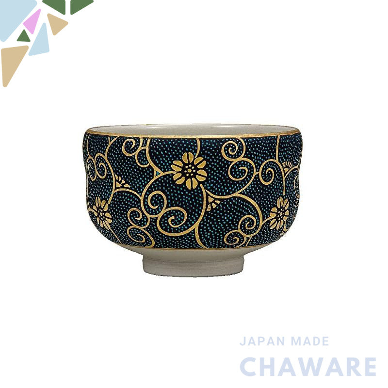 【made in japan】
Maruyone Kutani Porcelain Matcha Bowl - Genuine Gold-Dusted Blue Grain Tessen Design K5-812 for Traditio