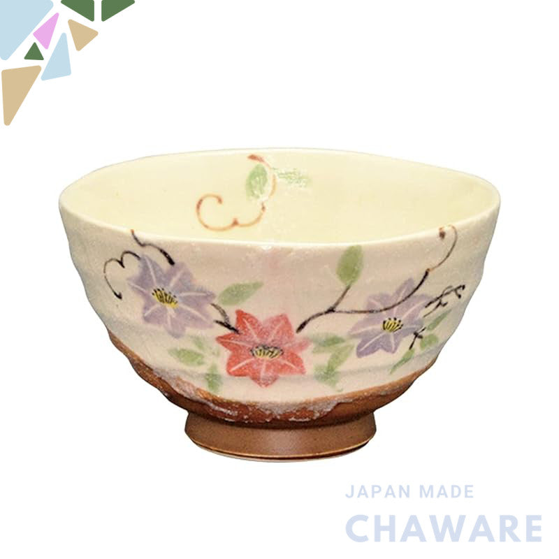 Yutakagama Rikyū Tea Bowl White Twelve-Month Flower and Grass Design July Iron Wire