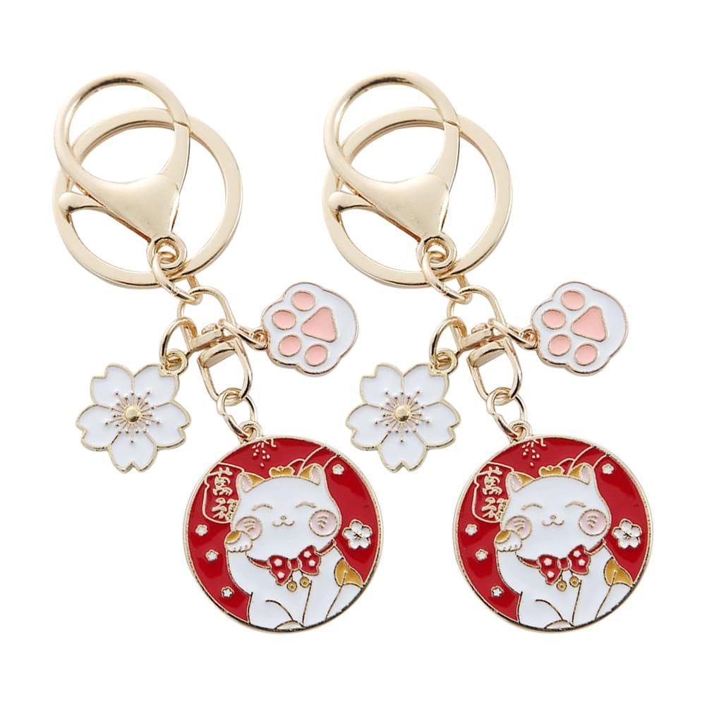 MUCKLILY 6-Piece Lucky Cat Keychain Set - Durable Metal Keyrings with Charming Design for Bags and Keys