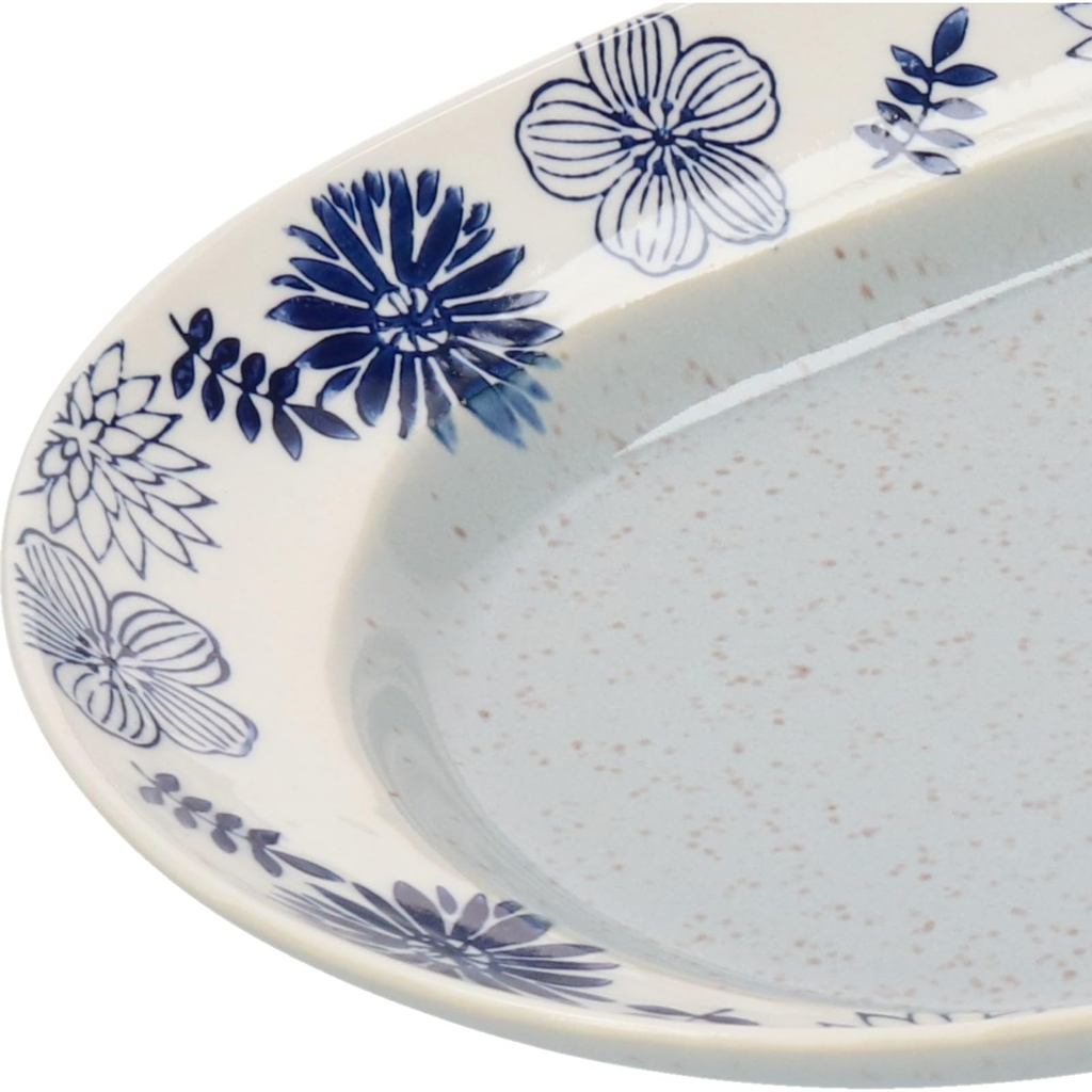 aito Seisakusho Garden Large Oval Plate 27×19 cm, White Floral Mino Ware, Dishwasher-Safe, Made in Japan