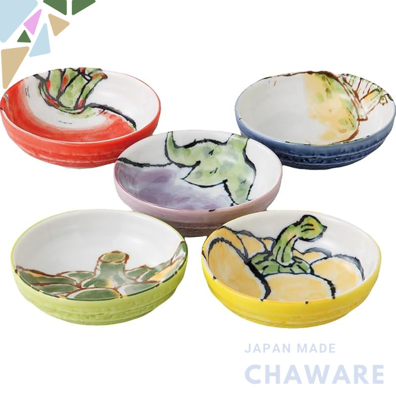 Ale-net 5-Piece Medium Porcelain Bowls (Mino Ware) 18cm x 5cm Kyoto Vegetable Simmered Dish Set Made in Japan
