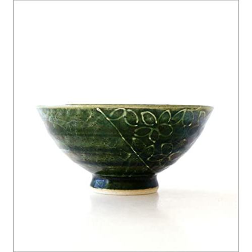 Seto-yaki Rice Bowl Oribe Floral Ceramic, Microwave & Dishwasher Safe, Japan-made