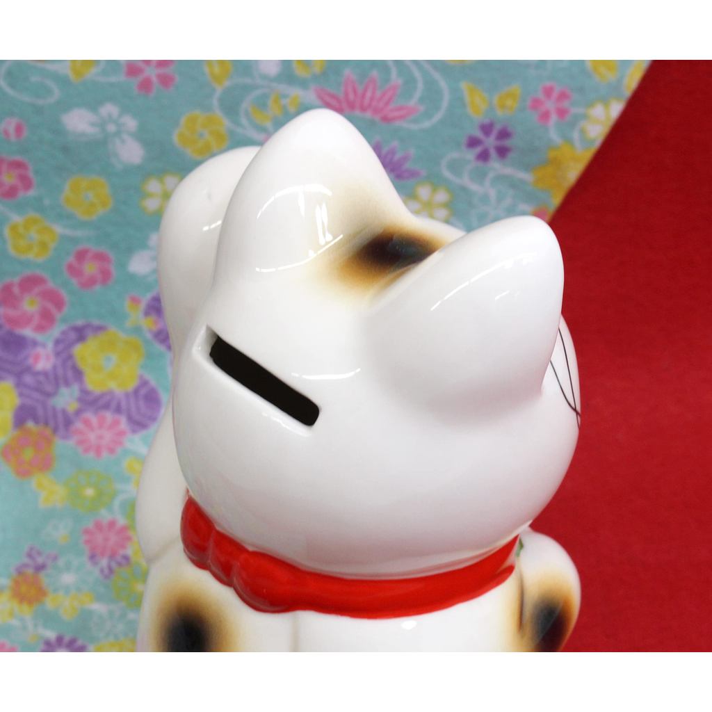 Left-Paw Maneki Neko Piggy Bank - Seto Ware Ceramic Lucky Cat Coin Bank, Made in Japan