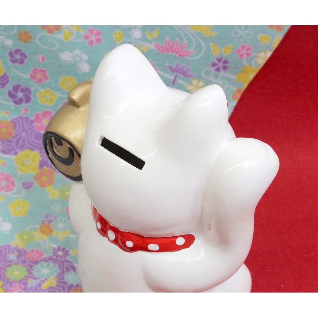 Maneki Neko Medium Ceramic Piggy Bank - Seto-yaki Japanese Lucky Cat Money Box, Made in Japan