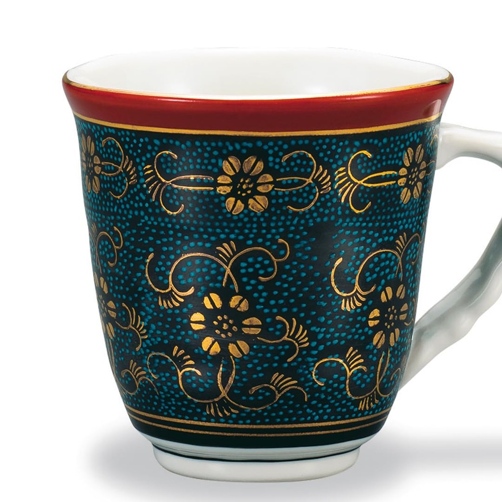 Kutani Ware Iwataya Blue Speckled Iron Chrysanthemum Mug AP7-0813 - Elegant Japanese ceramic cup for tea or coffee, perfect for collectors and home decor.
