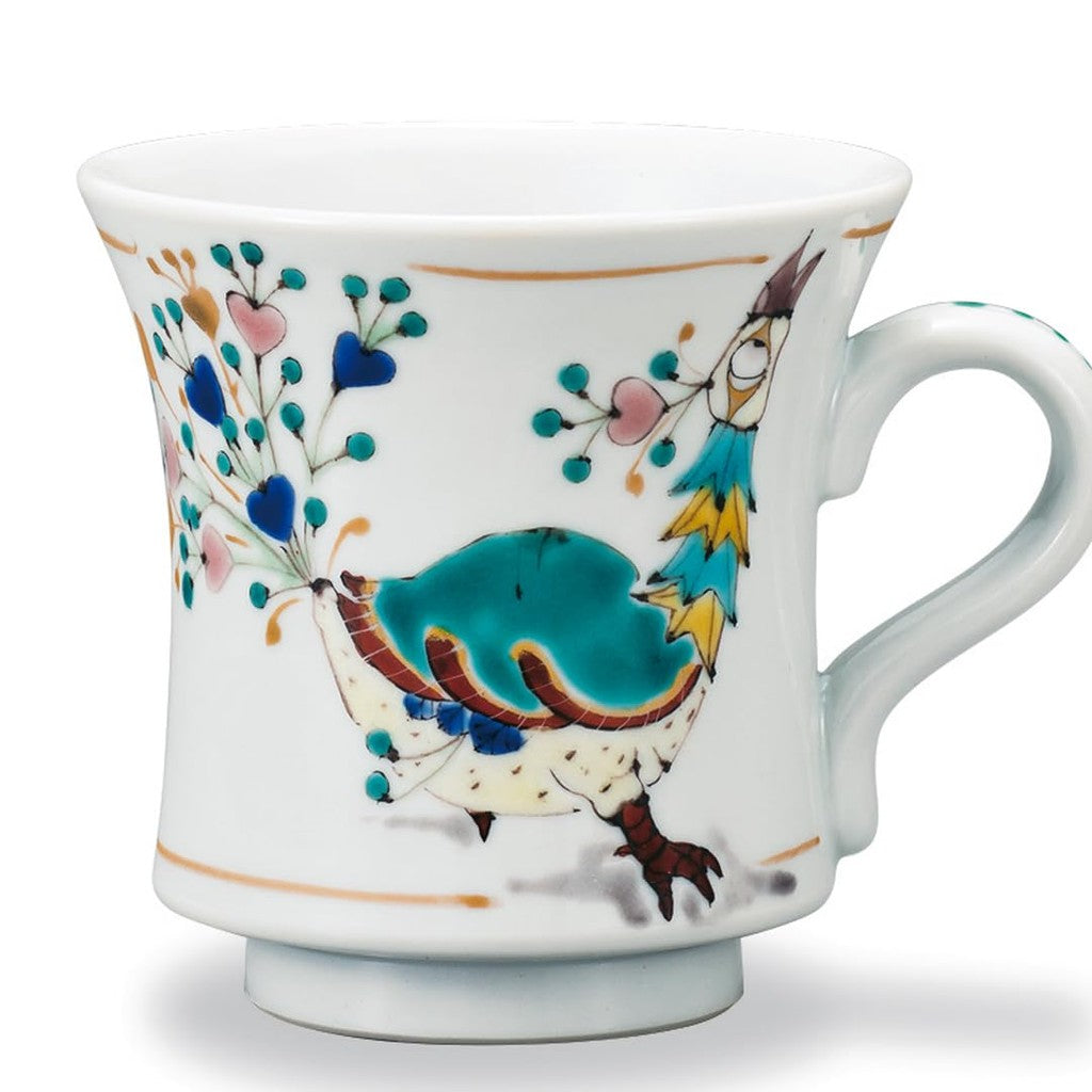 Kutani Ware Iwataya Peacock Mug AP7-0859 - Elegant Japanese Porcelain Cup with Stunning Peacock Design, Perfect for Tea or Coffee Lovers. Teacup