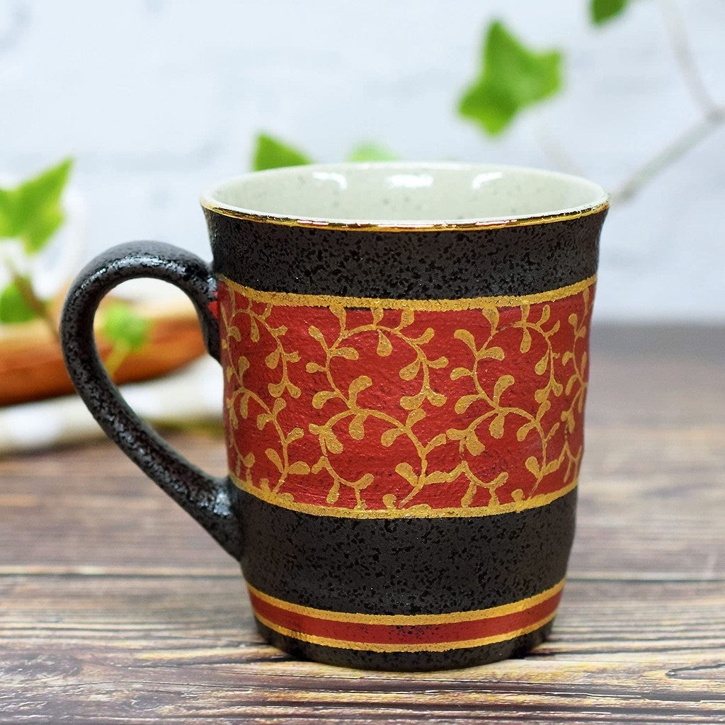 Elegant Kutani-Style Mug - Premium Red Ceramic Mug with Gold Ivy Pattern, High-Quality Japanese Tableware, Perfect for Stylish Dining Experiencechaware