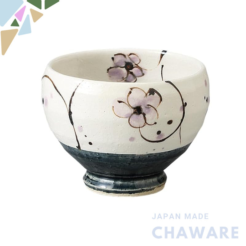 【made in japan】
Ale-net Ippuku Bowl - 9.8×7.3cm Matcha Tea Bowl, Powder Blue Floral Design, Mino Ware, Japanese Made, Id
