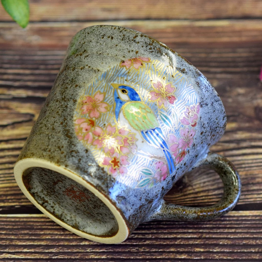 Stylish Kutani Ceramic Mug - Luxury Gold Cherry Blossom and Bird Design, Premium Quality Tableware, Made in Japan. Perfect for Home or Gift!chaware