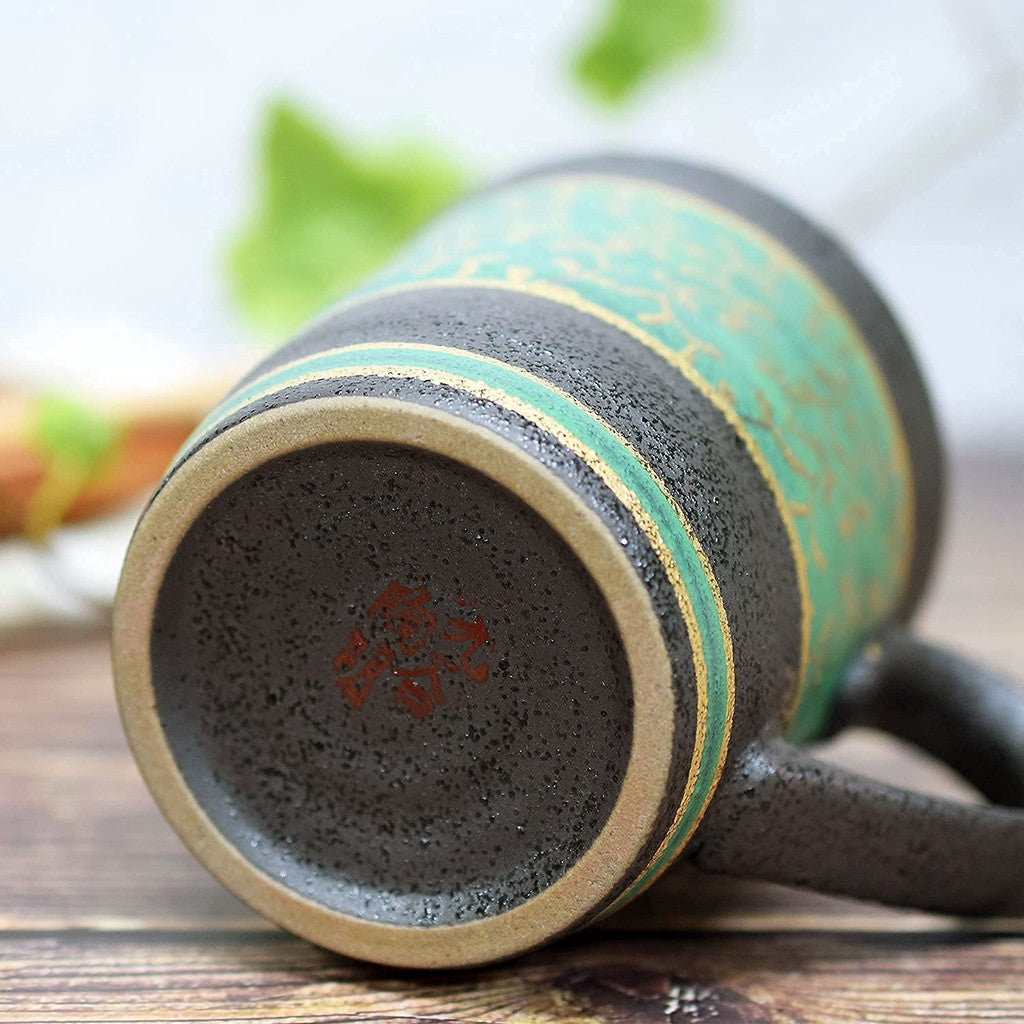 Elegant Kutani Ceramic Mug - Green Kintōkusa Design, Premium Quality, Japanese Brand, Stylish Tableware for Home and Giftschaware
