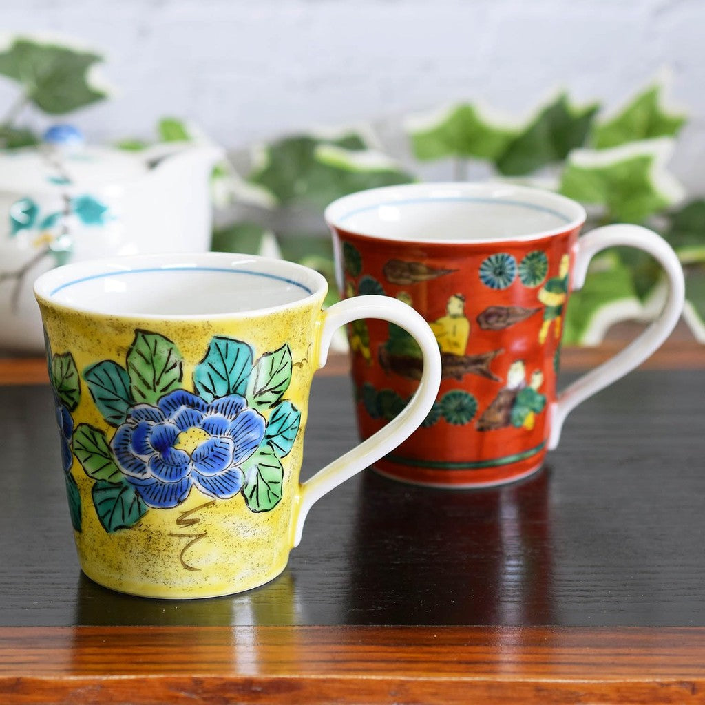 Stylish Kutani pottery mug pair set by Waza no Kura / Yoshidaya, high-quality porcelain tableware made in Japan, perfect for your elegant dining experience. Tea cup