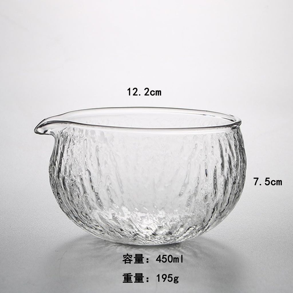 MiniMood Glass Matcha Bowl 13cm 500ml Clear Hammered Traditional Japanese Tea Ceremony Gift