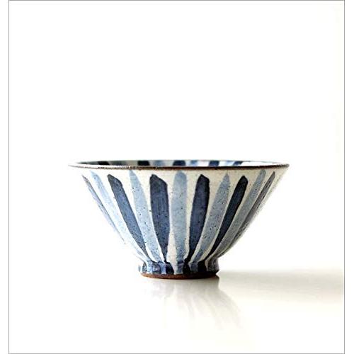 Japanese Seto-yaki Ceramic Rice Bowl - Stylish Wafu Modern Pottery Tableware, Dyed Striped Hime
