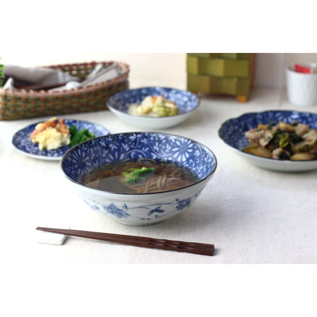 cerapockke Aika Indigo 21cm Japanese Mino-yaki Noodle Bowl for Ramen/Udon/Soba/Donburi