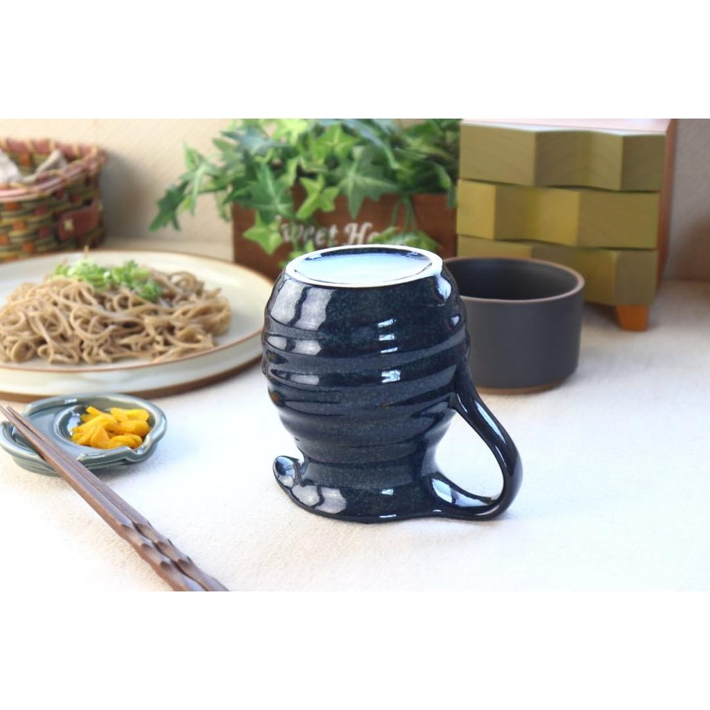 cerapockke Seto-yaki Tokkuri with Handle - Kiln-Glazed Navy Ceramic, Japan-made Sake & Sauce Pourer