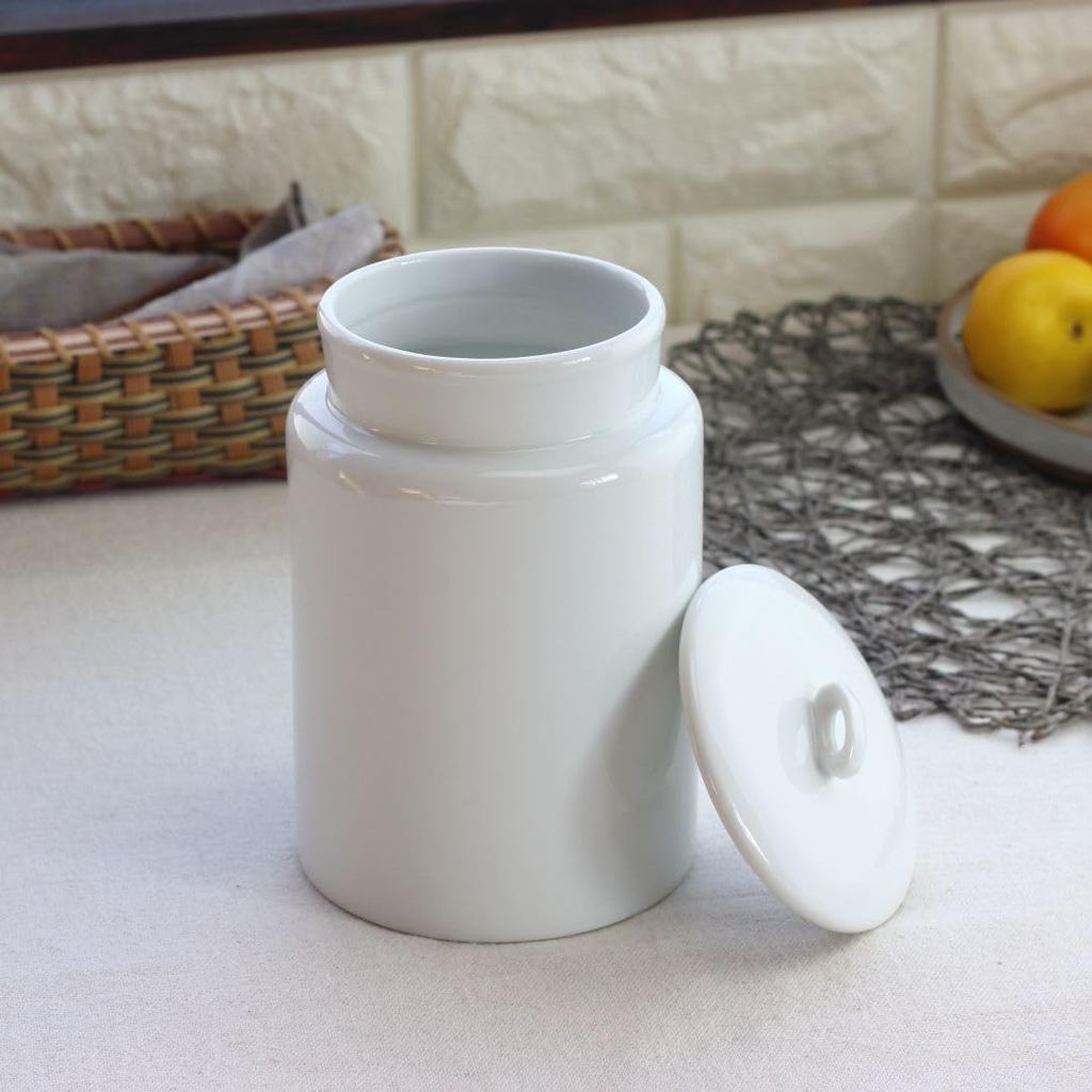 cerapockke Simple Line Sanitary Pail - Japanese Mino/Seto Ceramics Toilet Trash Bin White Gold