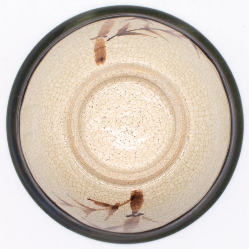 Seto Ware Oribe Bamboo Rice/Tea Bowl 12×6.5cm Green - Microwave & Dishwasher Safe, Made in Japan