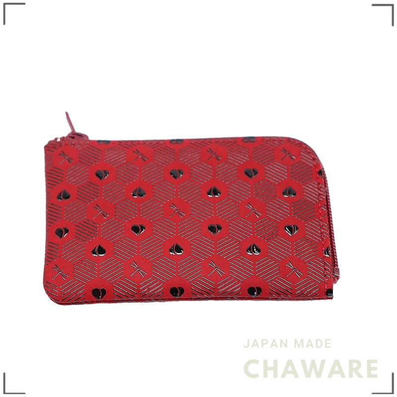 Momohana Inden-ya Uehara Yushichi Koshu Inden Coin Purse, Deerskin, Made in Japan, Unisex, Red/Black