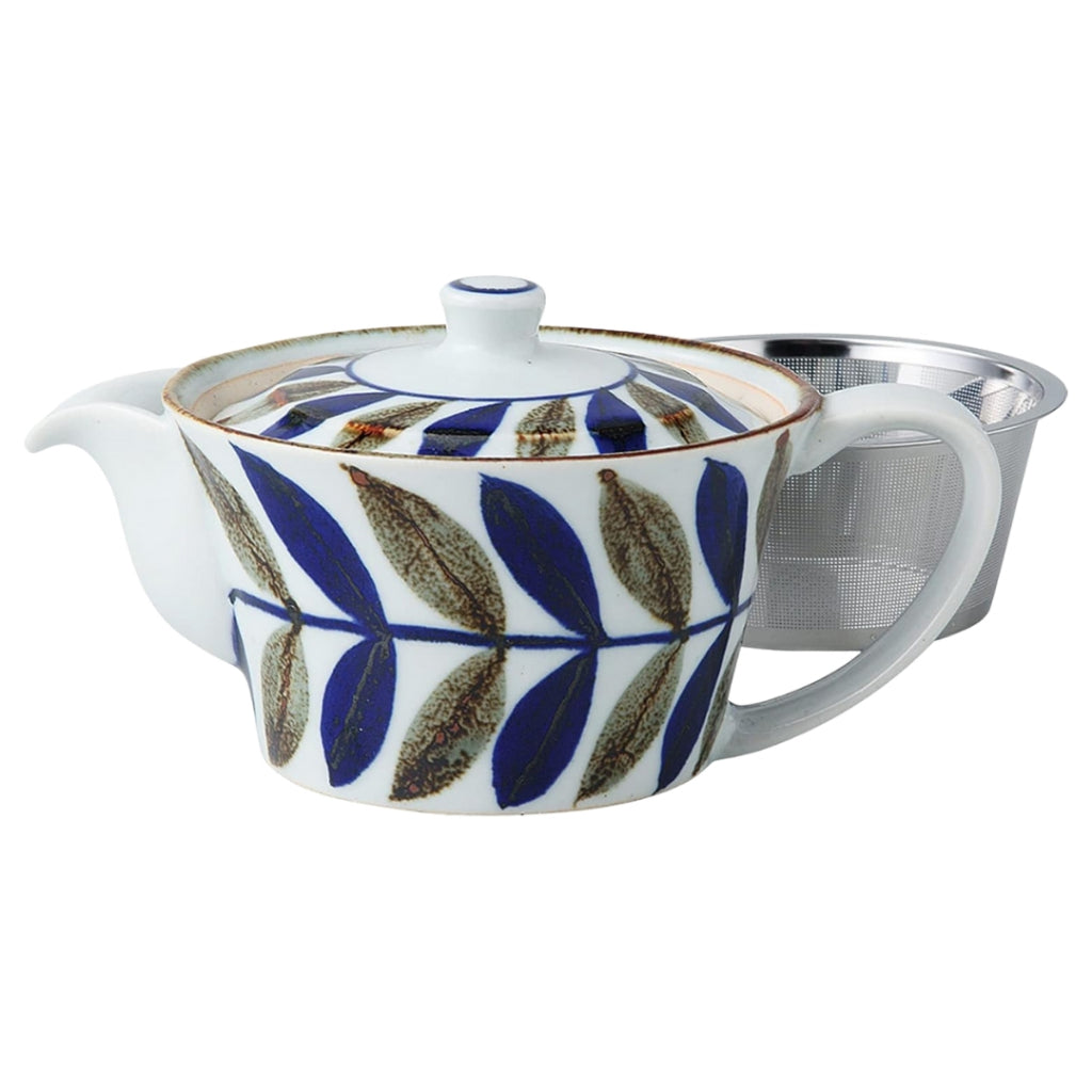 Hasami Porcelain Teapot with Stainless Steel Infuser - Karakusa and Kazura Designs, 270-275ml, Made in Japan