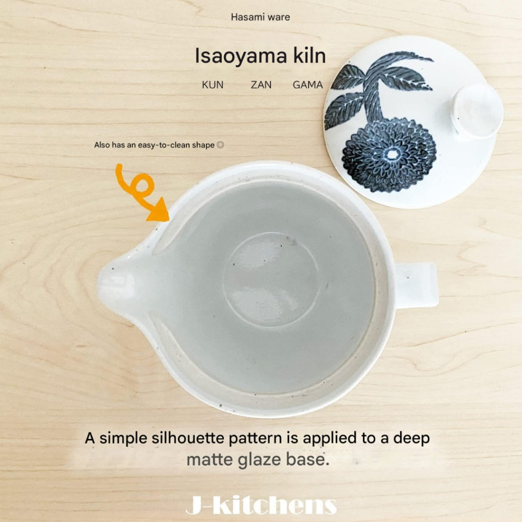 J-Kitchens Kunzan Kiln Teapot with Strainer - 240ml for 1 to 2 Servings - Hasami Ware, Made in Japan - Floral Design Collection