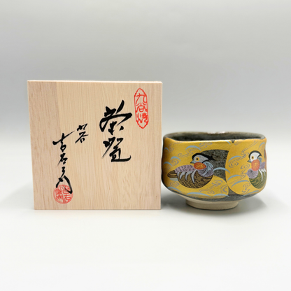 Gold Leaf Mandarin Duck Matcha Bowl, Kutani Ware