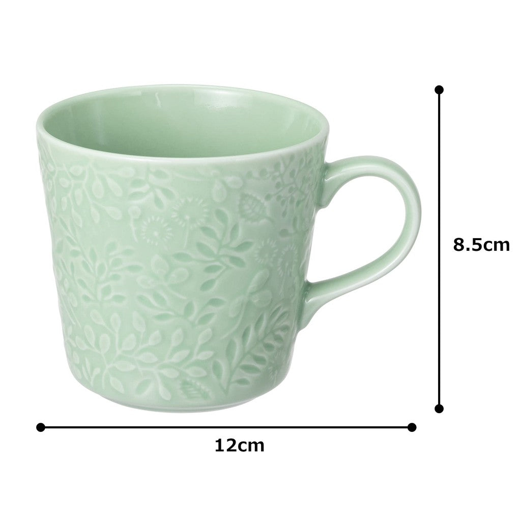 NARUMI Anna Emilia Mug 350cc Midsummer Meadow Green Floral Cute Relief Larger Size Microwave Oven Dishwasher Safe Made in Japan with Gift Box 41613-6397
