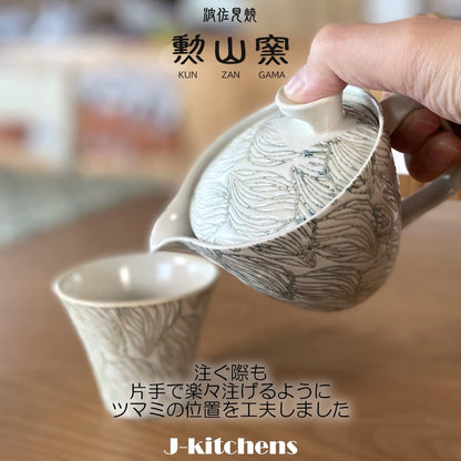 J-kitchens Teapot with Strainer, Hasami Ware, Made in Japan, 240ml, Large for 1 to 2 Servings, Bud Small, Light Blue, Microwave Safe, Dishwasher Safe.