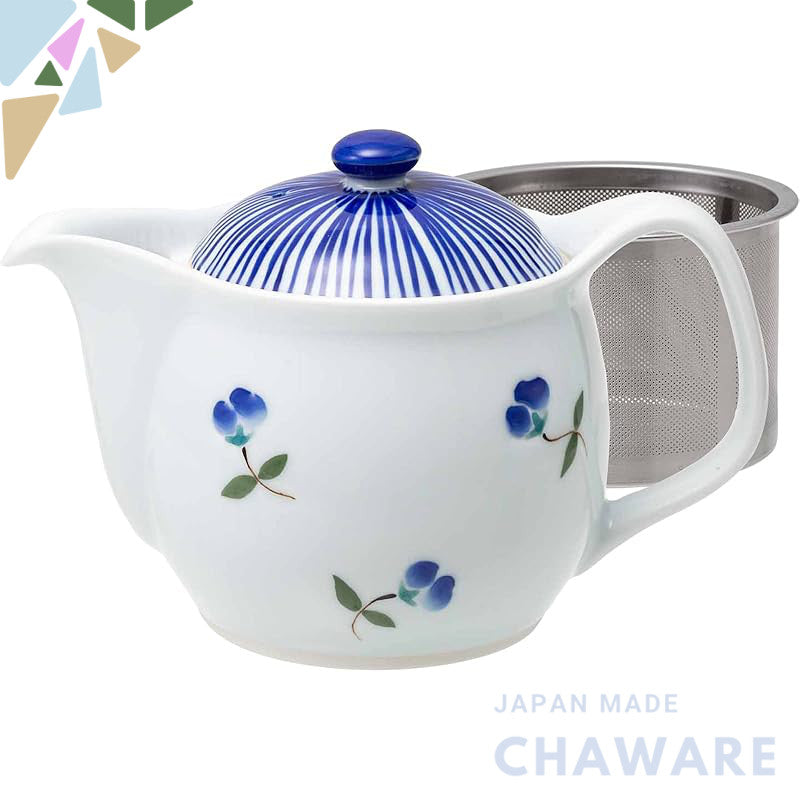 Nishikai Toki Hasami Ware Matsukou Tohen Teapot approximately 375ml (with super stainless steel strainer) Fuka Blue Made