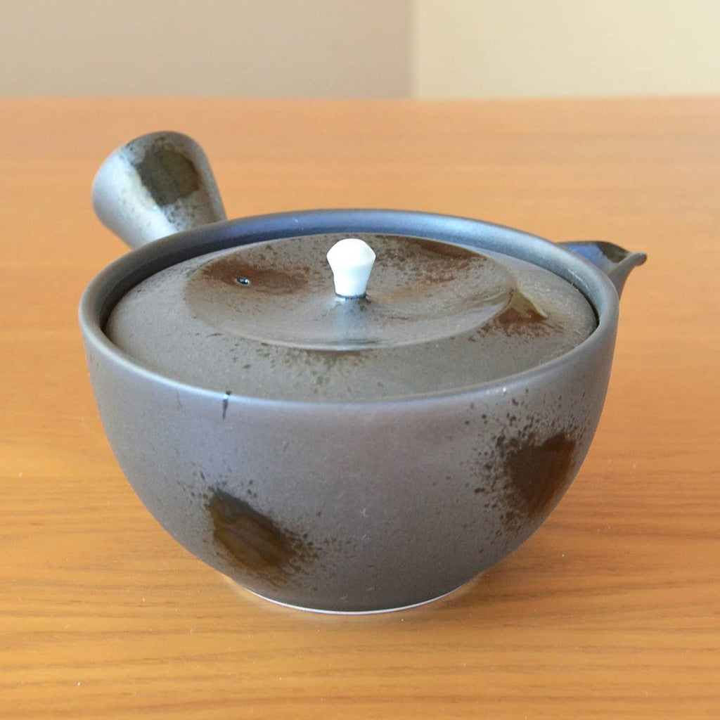 Stylish Stainless Steel Teapot with Strainer, Made in Japan, Arita Ware, Hasami Ware, Black Burnt Red Pattern, U Teapot 240ml