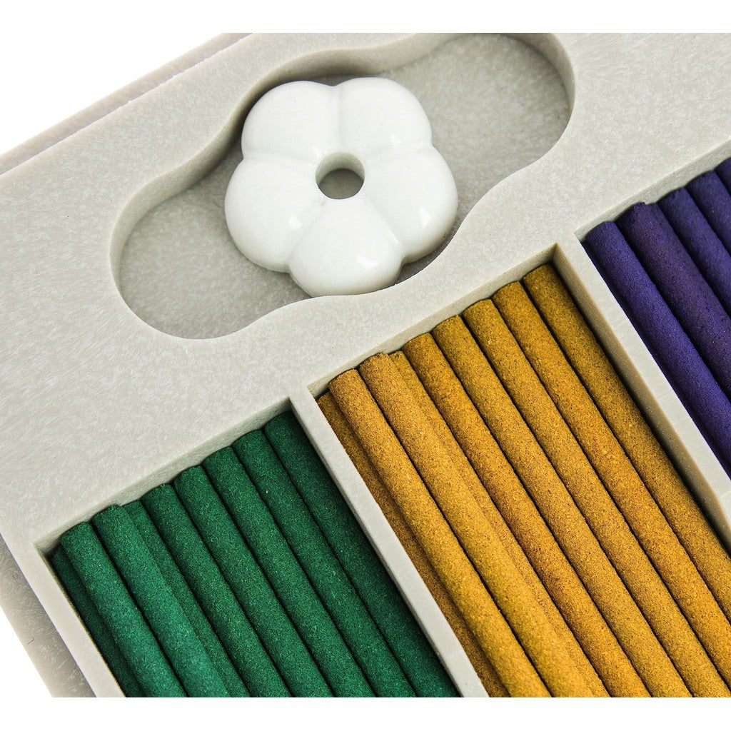 Nihon Kodo Incense Fragrance Flower Set - Three Types with 30 Sticks: Rose, Lily, Violet.