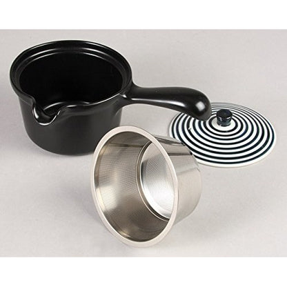Hasami Porcelain Flat Teapot with Blue Horse Design (Super Stainless Steel Strainer Included) - Approximately 275ml - Made in Japan - Model 73551