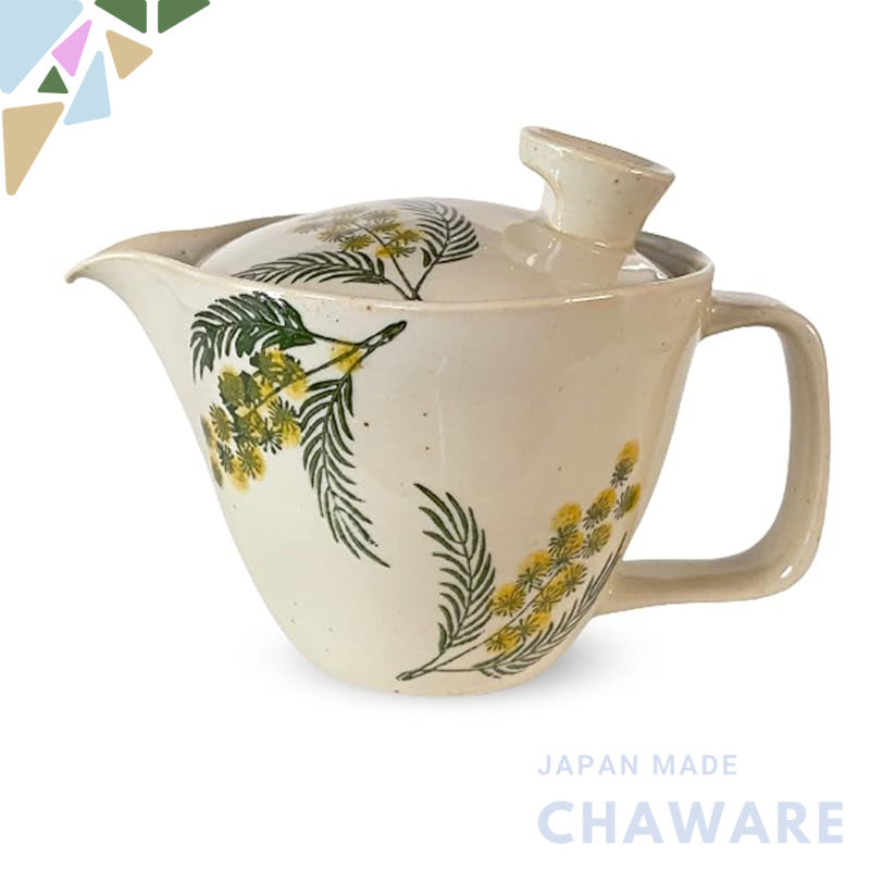 J-kitchens Teapot with Strainer 240ml for 1-2 People Hasami Pottery Made in Japan Mimosa (Earthenware) Pot S Yellow