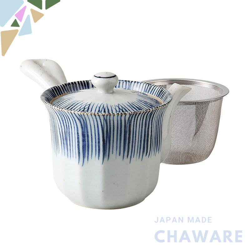 Hasami ware lightweight teapot, approximately 275ml, hexagonal shape, vertical stripes inside and out, made in Japan, mo