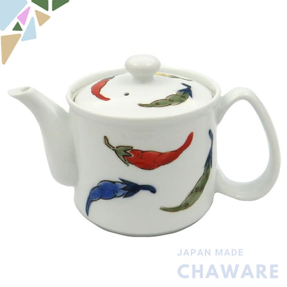 Hasami-yaki Issei Toki Lightweight Fuwari Lightweight Pot Kyusu Teapot Small Size with Colorful Chili Design, approximat
