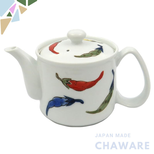 Hasami-yaki Issei Toki Lightweight Fuwari Lightweight Pot Kyusu Teapot Small Size with Colorful Chili Design, approximat