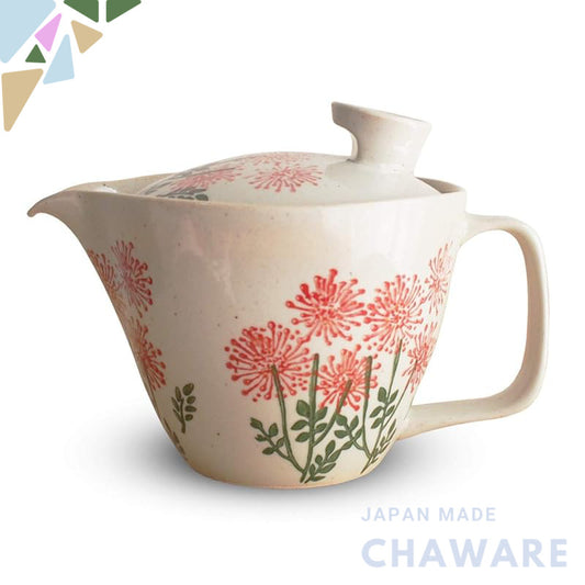 J-kitchens Kunzan Kiln Teapot with Strainer 240ml for 1 to 2 persons, Hasami Ware, Made in Japan, Wildflower Red
