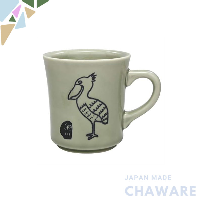 Mino Ware Cute Daruma & Shoebill Mug 280ml - Grey, Dishwasher Safe, Made in Japan