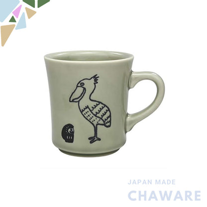 Mino Ware Cute Daruma & Shoebill Mug 280ml - Grey, Dishwasher Safe, Made in Japan