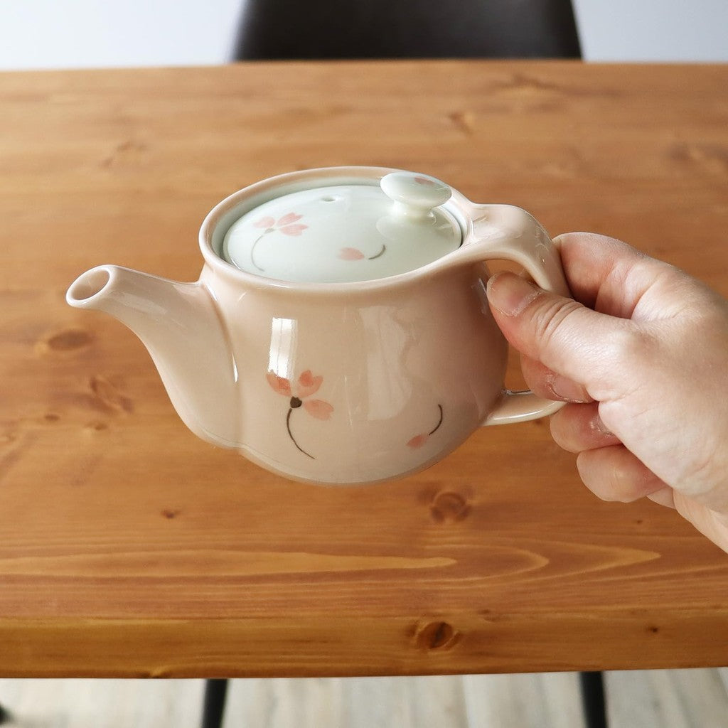 Elegant U-Shaped Pot with Easy One-Hand Pouring - Stylish Japanese Ceramic Teapot with Filter - Durable Hasami Yaki - Pink Sakura Design