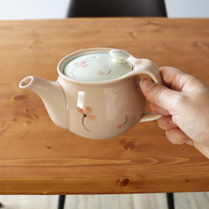 Elegant U-Shaped Pot with Easy One-Hand Pouring - Stylish Japanese Ceramic Teapot with Filter - Durable Hasami Yaki - Pink Sakura Design