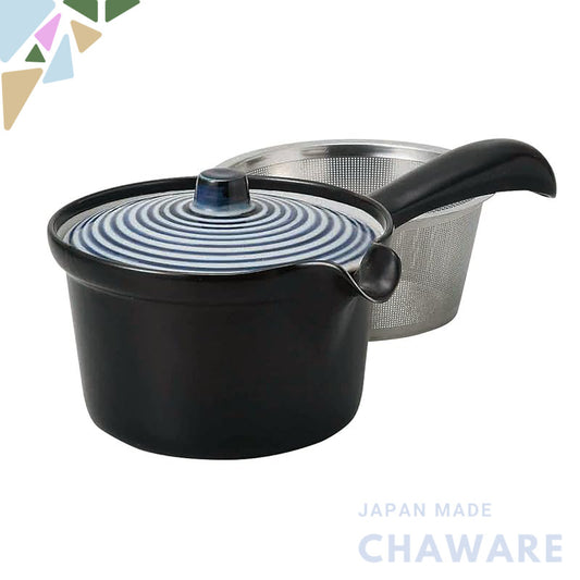Hasami Porcelain Flat Teapot with Blue Horse Design (Super Stainless Steel Strainer Included) - Approximately 275ml - Ma