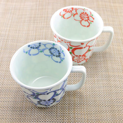Arita-yaki and Hasami-yaki Mug, Large Floral Light Mug (Blue), Lightweight, Available in Paired Colors, Cherry Blossom Floral Pattern | Japanese Tableware, Pottery, Sangaibishi